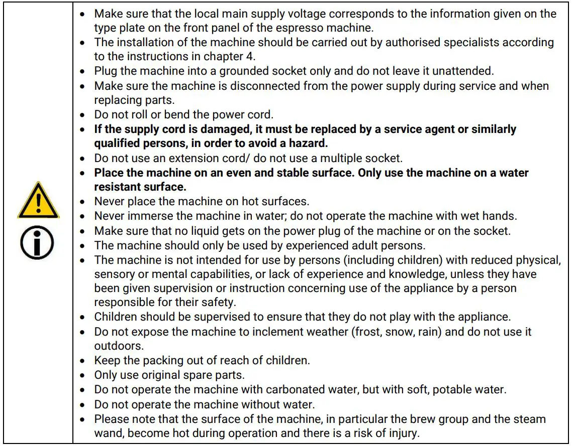 ECM 81084 Classika PID Coffee Machine User Manual - General safety notes
