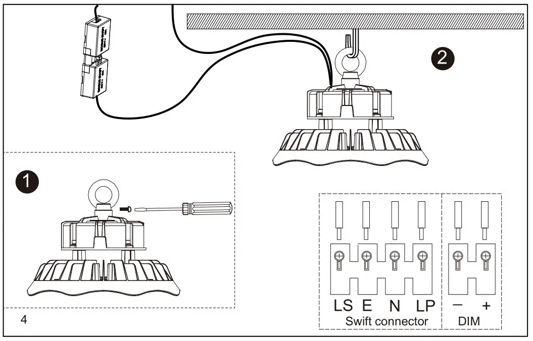 ROBUS RSN10040DAS4-04 Sonic4 Led Highbay Ip65 1-10v Dimmable 1m Flex And Swift Connector 4000k - figure 4