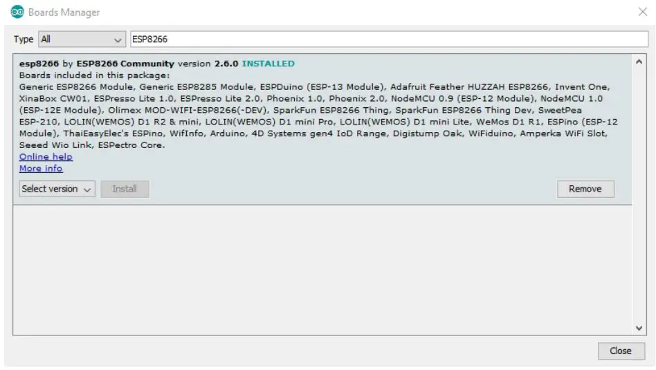 JOY-It WiFi module User Manual - Boards Manager