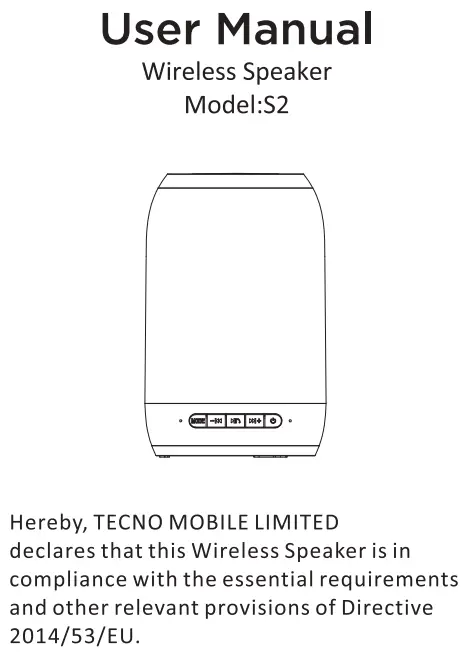 TECNO S2 Square Wireless Speaker User Manual