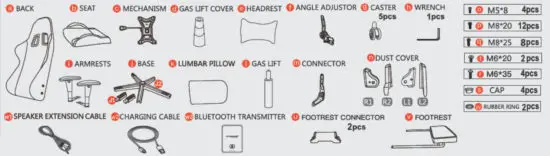 GTRACING GT890MF Gaming Chair with Speakers - tools