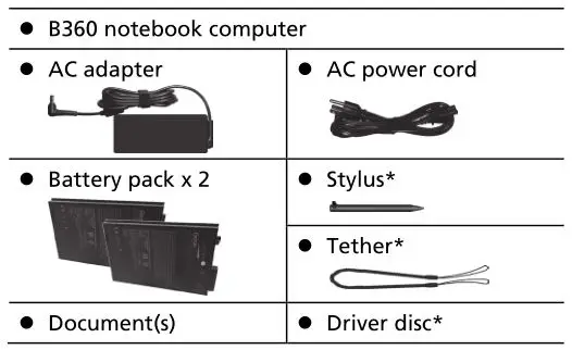 B360 Notebook Computer - Box Content
