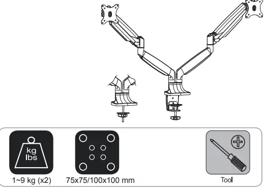 Neomounts NM-D750DSILVER Monitor Arm Gasveer-fig2