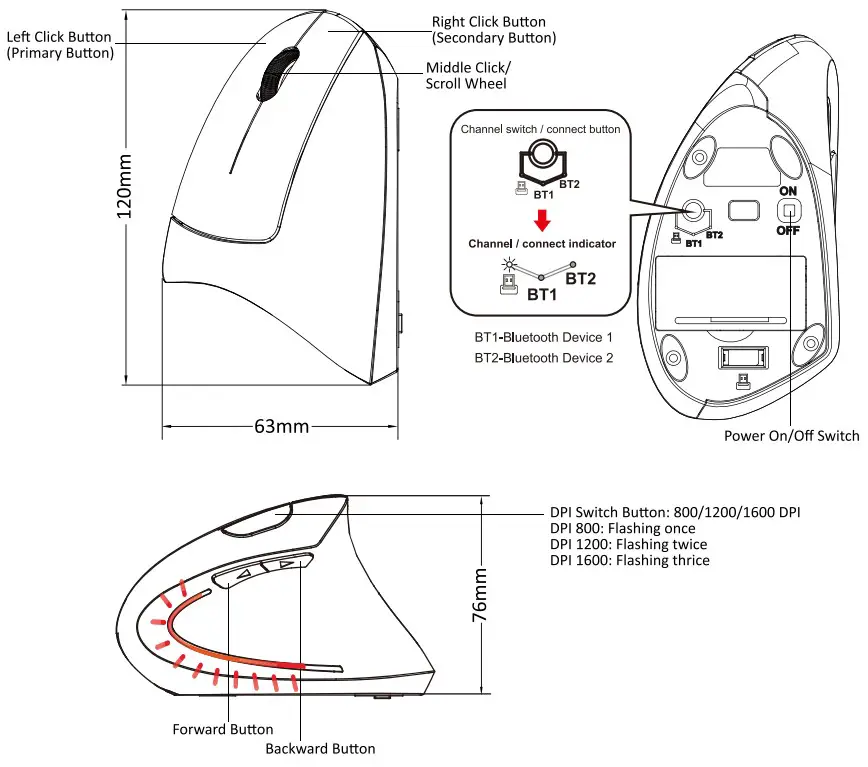 perixx PERIMICE-813 Wireless Ergonomic Vertical Mouse - fig 1