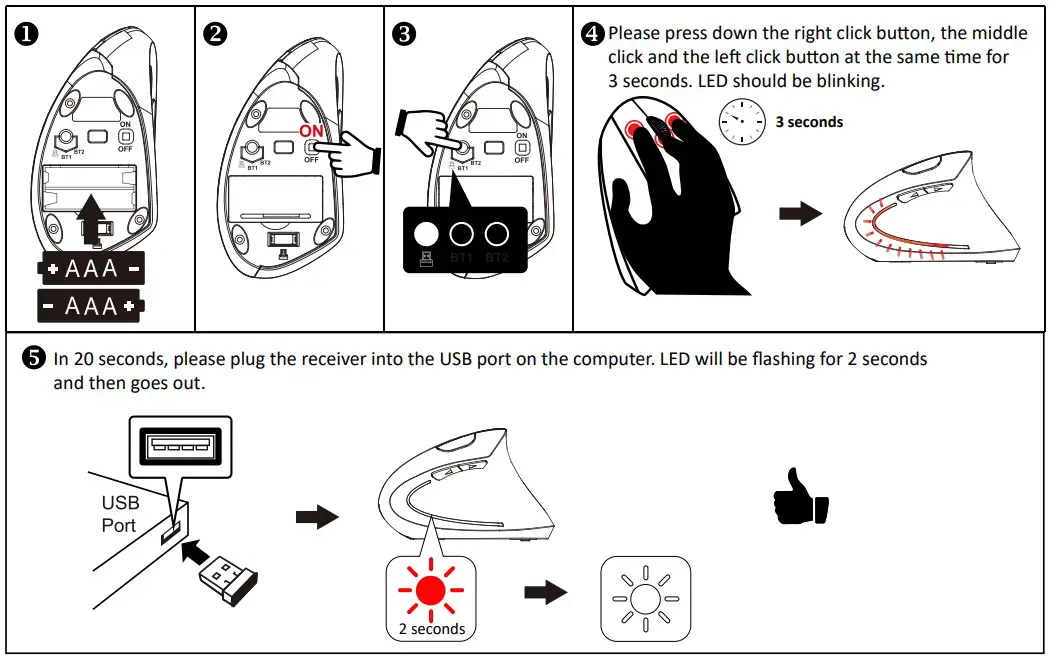 perixx PERIMICE-813 Wireless Ergonomic Vertical Mouse - fig 6