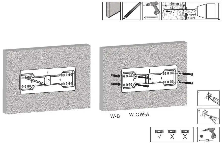 HAGOR 8403 BL Superslim 600 - Installation to a concrete wall