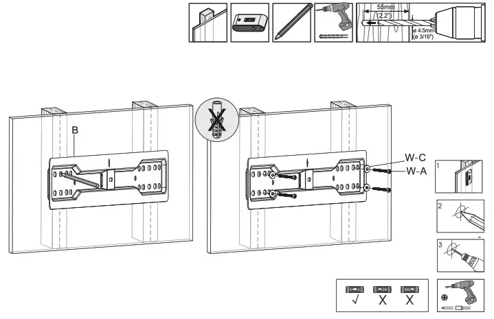 HAGOR 8403 BL Superslim 600 - Installation to a wood stud wall