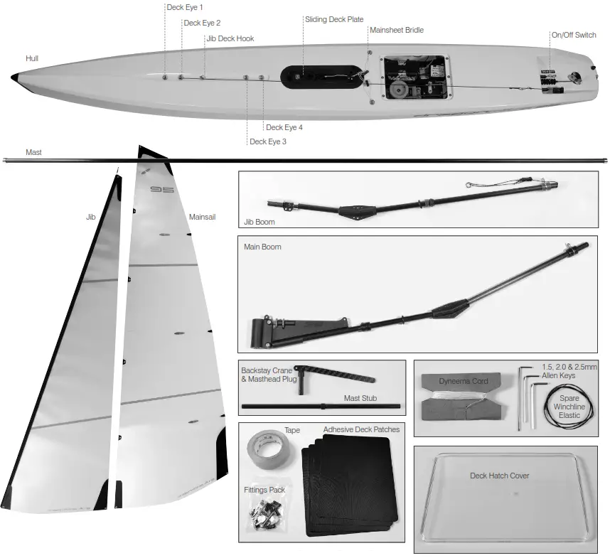 Joysway 950mm 2.4GHz RTR RC High Performance Racing Sailboat - BOX CONTENTS