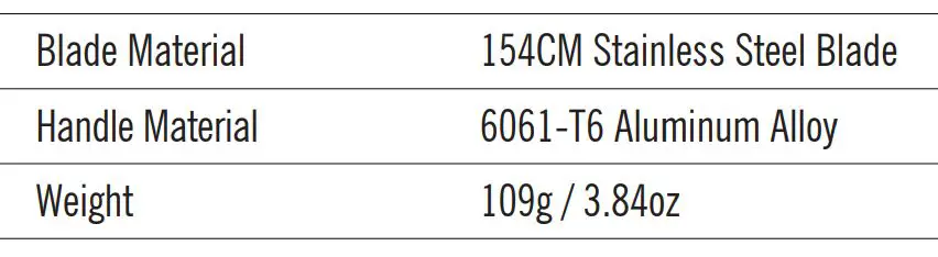 OKNIFE Freeze 2 Liner Lock Knife User Manual - SPECIFICATIONS