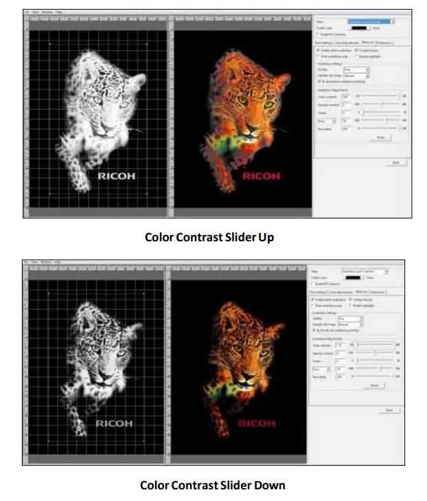 RICOH Ri 1000 Direct to Garment Printers-Color Contrast Slider Up
