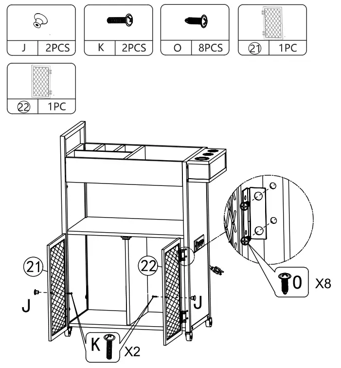 JAXPETY MR11Y0252 Wood Salon Trolley Cart - Hardwere 14