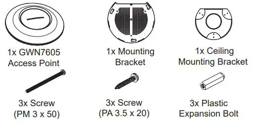 GRANDSTREAM Wi-Fi Access Point GWN7605 Installation Guide - PACKAGE CONTENTS
