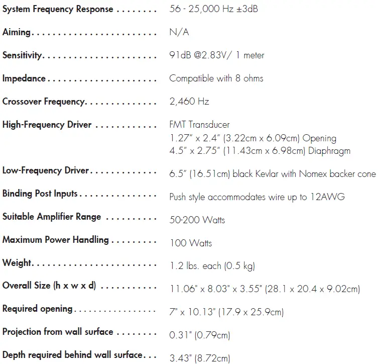 Motion MartinLogan Motion White In-Wall Speaker SPECIFICATION-1a