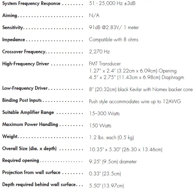 Motion MartinLogan Motion White In-Wall Speaker SPECIFICATION-2a