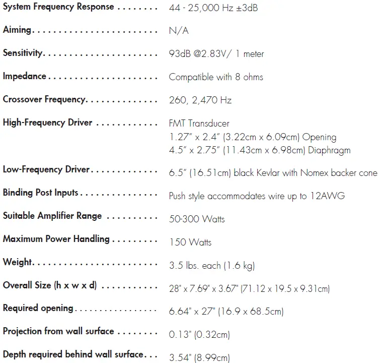 Motion MartinLogan Motion White In-Wall Speaker SPECIFICATION-5a