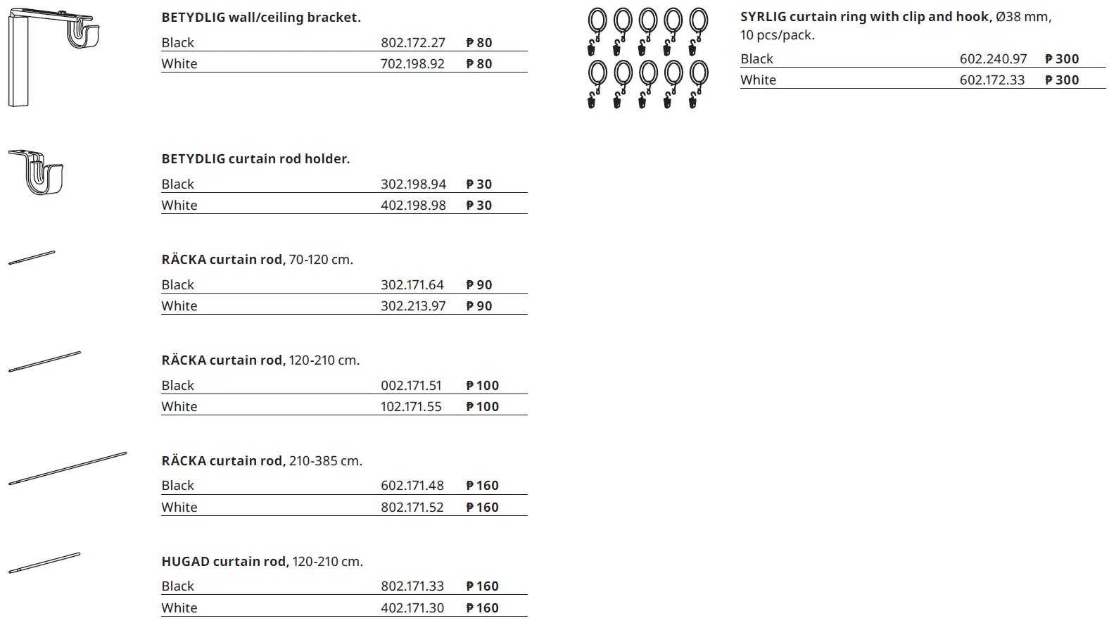 IKEA BETYDLIG Curtain Rod Holder PARTS AND PRICES