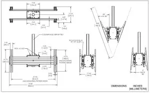 CHEF XCB1U Back-to-Back Large Flat Panel Ceiling Mount - DIMENSIONS