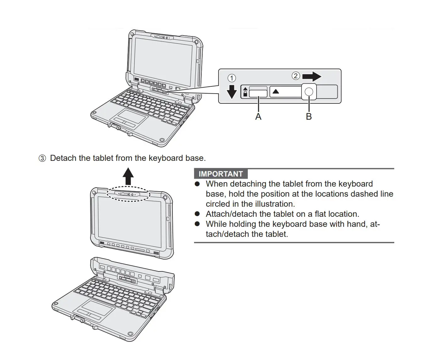Panasonic FZ-G2 Series Personal Computer Instruction Manual - Detaching the tablet from the keyboard base
