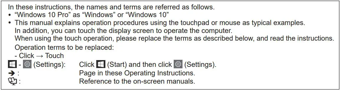 Panasonic FZ-G2 Series Personal Computer Instruction Manual - Terms and illustrations in these instructions