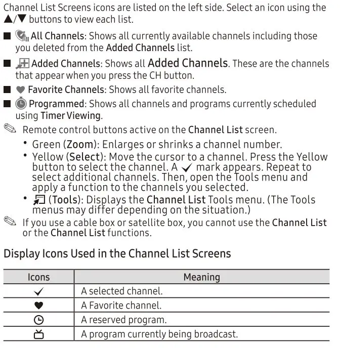 SAMSUNG UN32J4000 4000 LED TV User Manual - Display icons