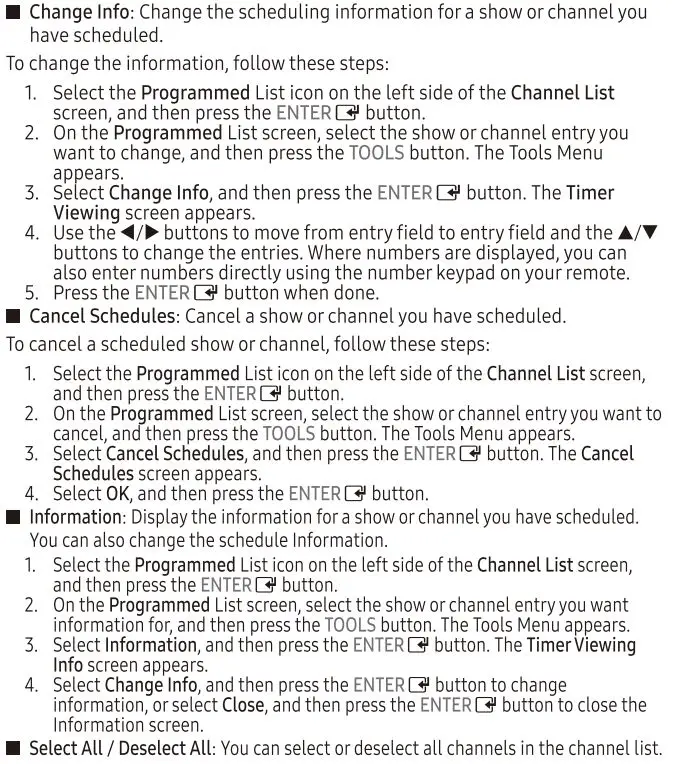 SAMSUNG UN32J4000 4000 LED TV User Manual - Programmed list screen tools menu
