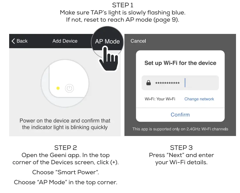 geeni GNC-WW107 Tap Smart WiFi Light Switch User Guide - AP Mode