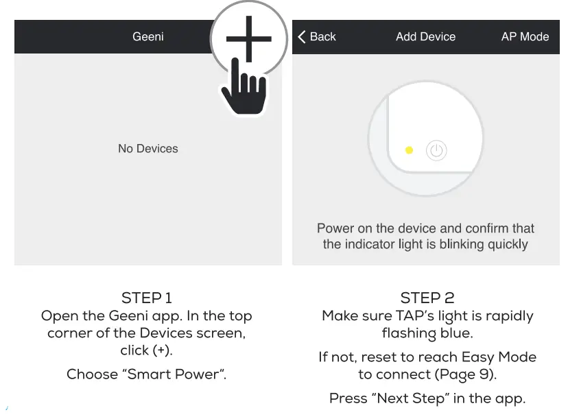 geeni GNC-WW107 Tap Smart WiFi Light Switch User Guide - Easy Mode