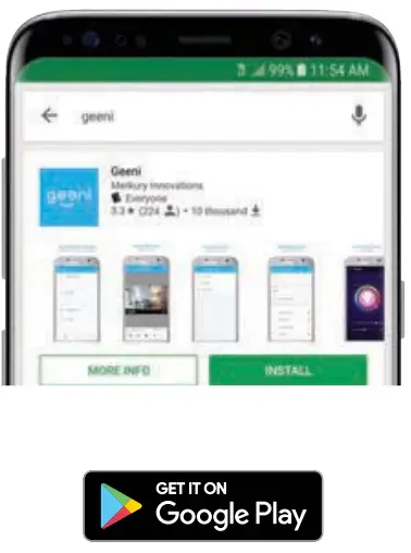 geeni GNC-WW107 Tap Smart WiFi Light Switch User Guide - Google Play Store Logo