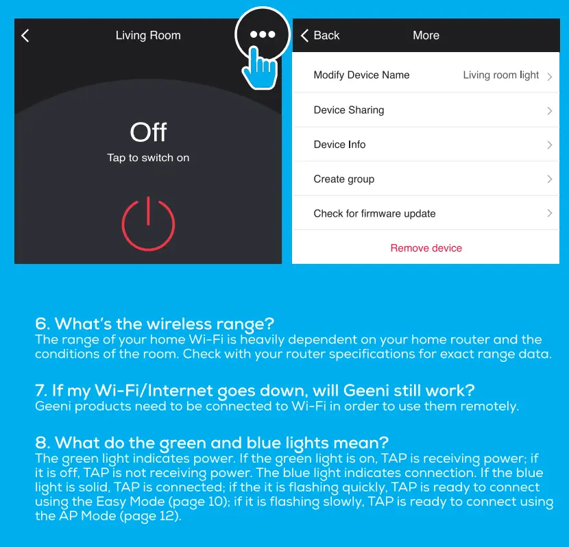 geeni GNC-WW107 Tap Smart WiFi Light Switch User Guide - Living Room