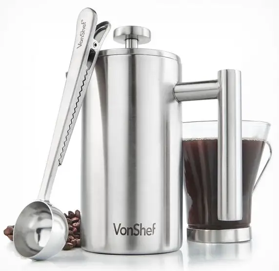 VonHaus 9000105 8 Cup Stainless Steel Cafetiere With Spoon