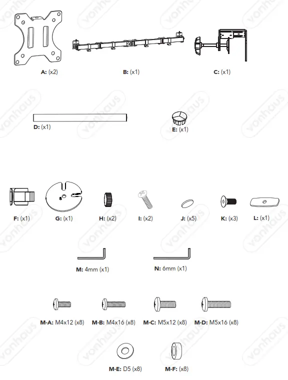 vonhaus 3005116 Double Monitor Mount with Clamp - fig 1