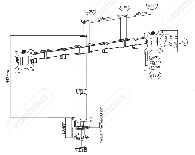 vonhaus 3005116 Double Monitor Mount with Clamp - fig