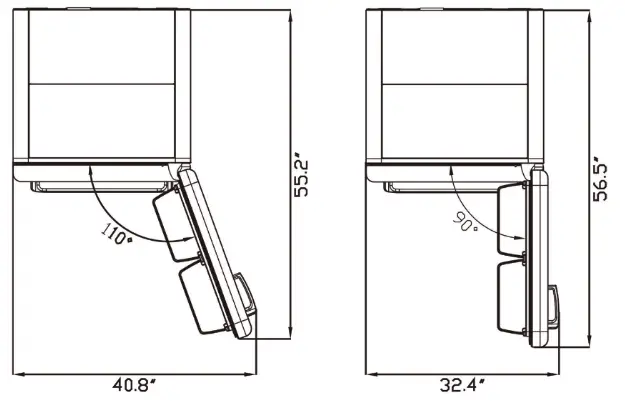 UNIQUE UGP-510L W AC Bottom Mount Refrigerator - DOOR OPEN DIMENSION