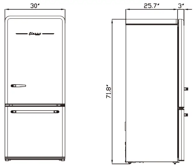 UNIQUE UGP-510L W AC Bottom Mount Refrigerator - OUTLINE DIMENSION