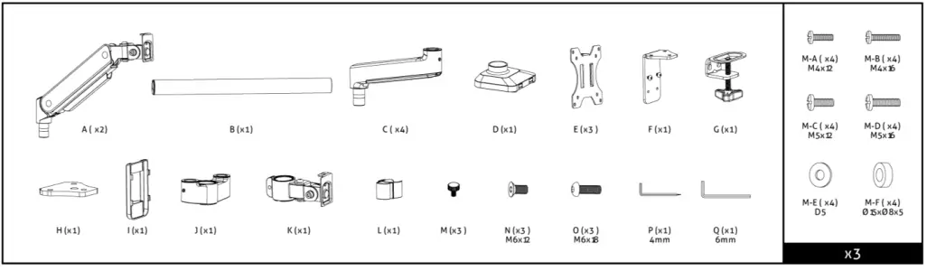 audizio-MAD30G-Triple-PC-Monitor-Bracket-Instruction-fig-1