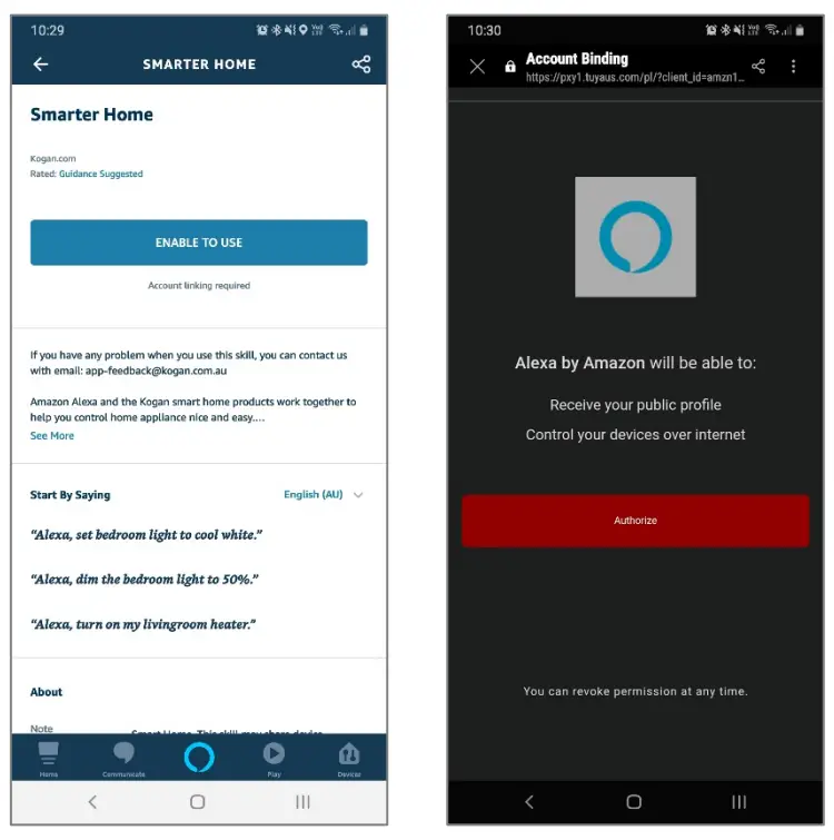 Adding “SmarterHome” to the Alexa app