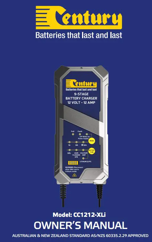 CENTURY CC1212-XLi 12V 12A Lithium Charge Owner's Manual