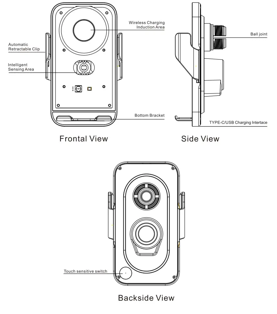 Baseus C02 Wireless Quick Charging Vehicle Holder - Model A functional components
