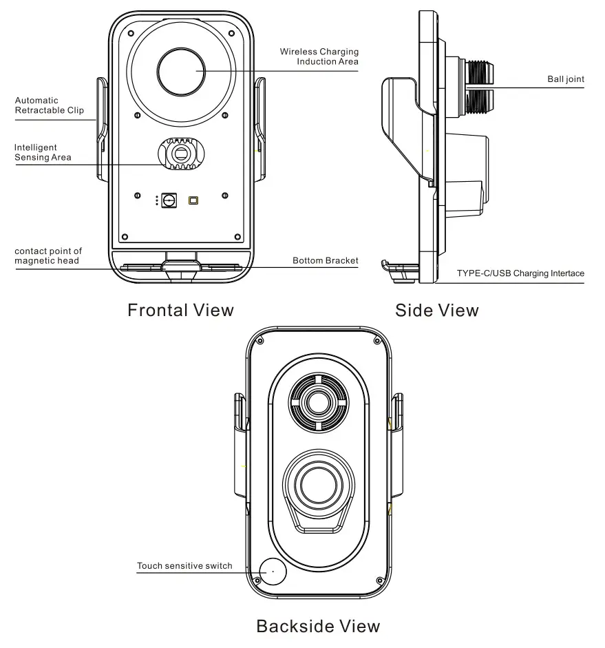Baseus C02 Wireless Quick Charging Vehicle Holder - Model B functional components