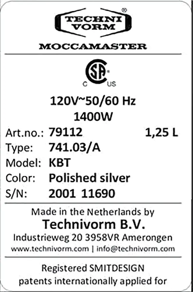 MOCCAMASTER Coffee Brewer - Sample