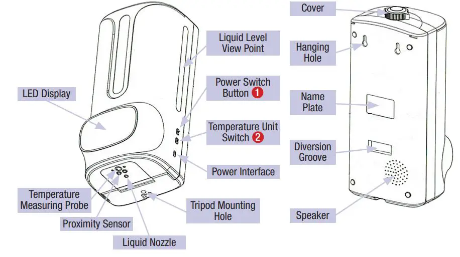 Skindfense K9 Pro Plus Temperature Scanner and Gel Sanitizer Dispenser User Manual - Appearance
