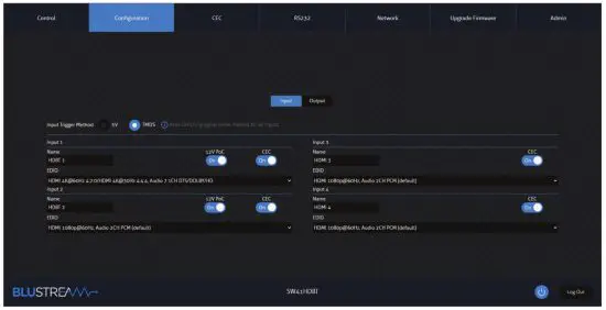 BLUSTREAM SW41HDBT HDBaseT Switch - Configuration