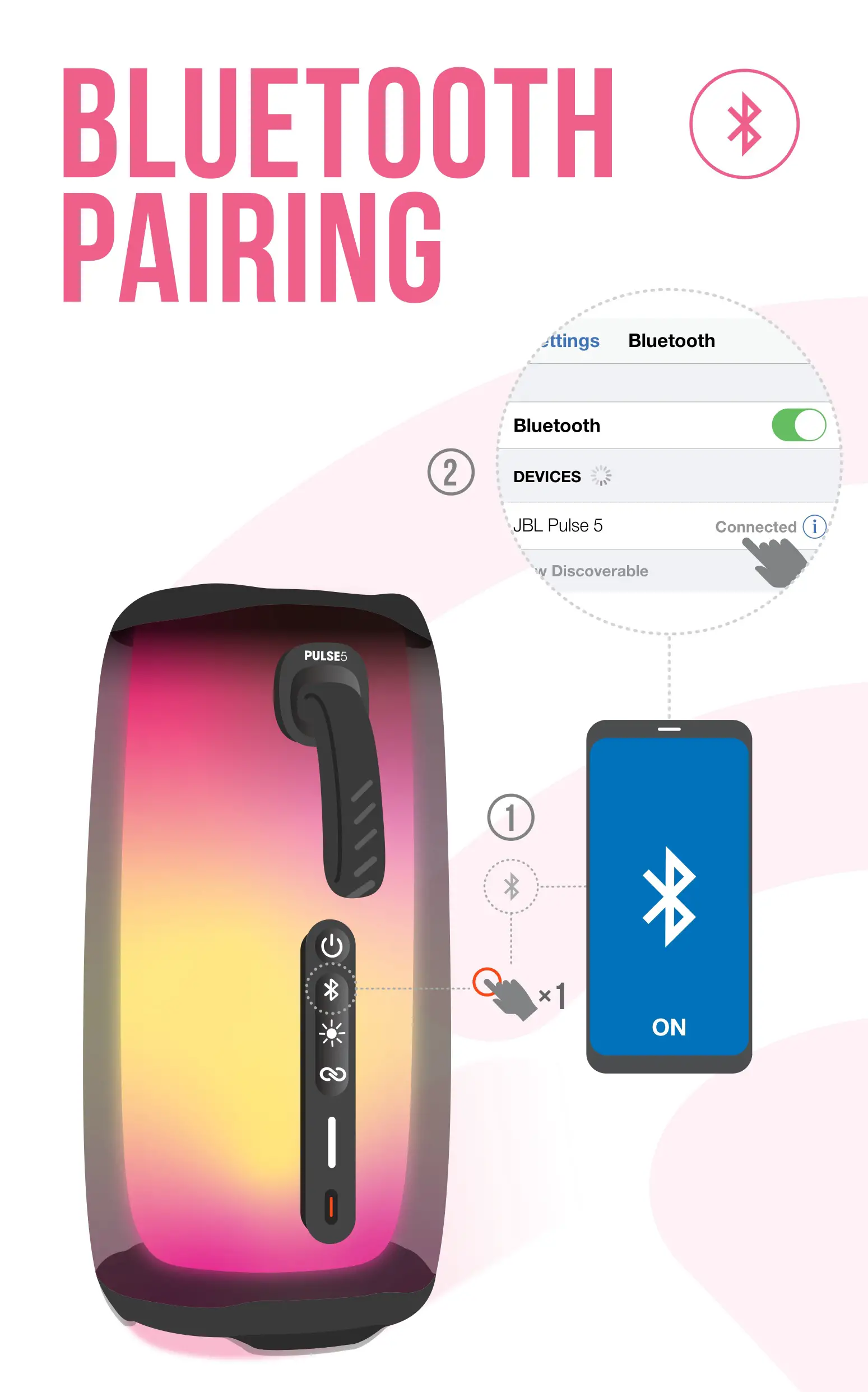 JBL Pulse 5 Portable Bluetooth Speaker with Light Show - Bluetooth pairing