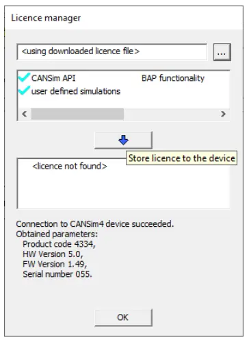 Licence manager dialogue