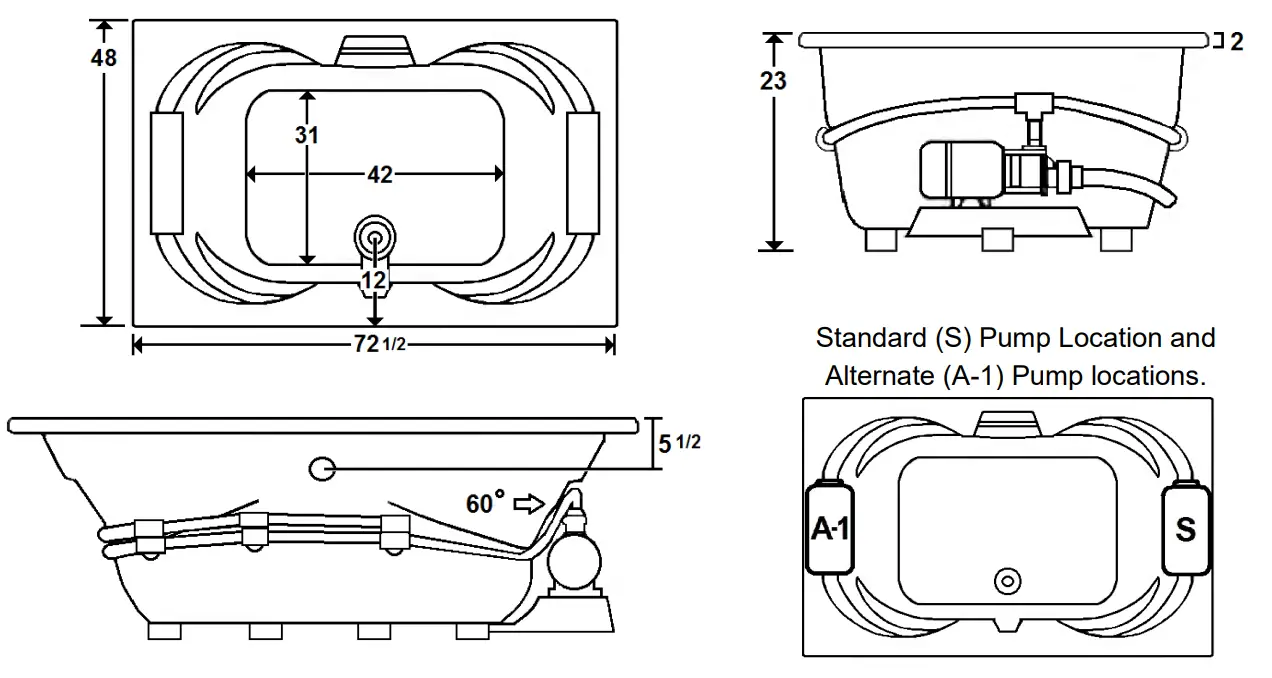 Laurel Mountain SENECA III 72 X 48 Inch Drop In Acrylic Whirlpool - Fig 1