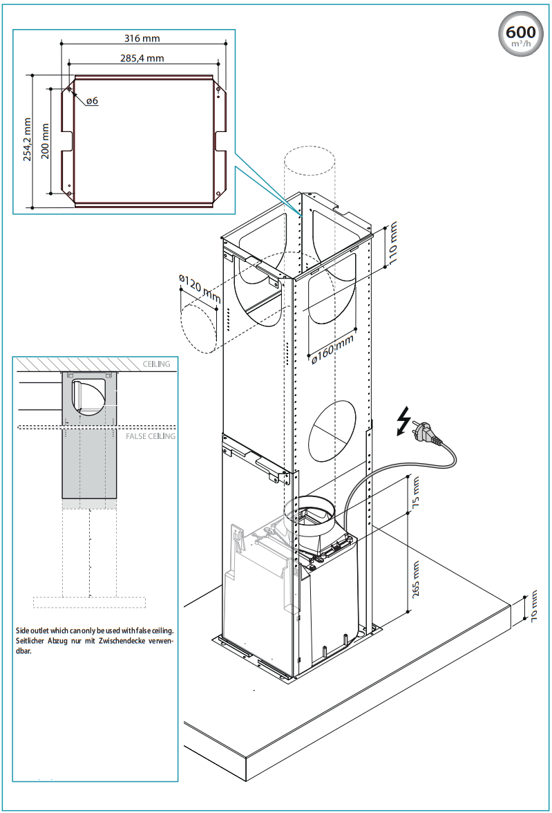 falmec F7PB90B1 Plane Island Rangehood - fig 2