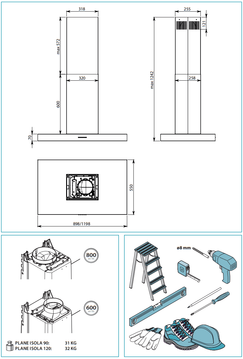 falmec F7PB90B1 Plane Island Rangehood - fig