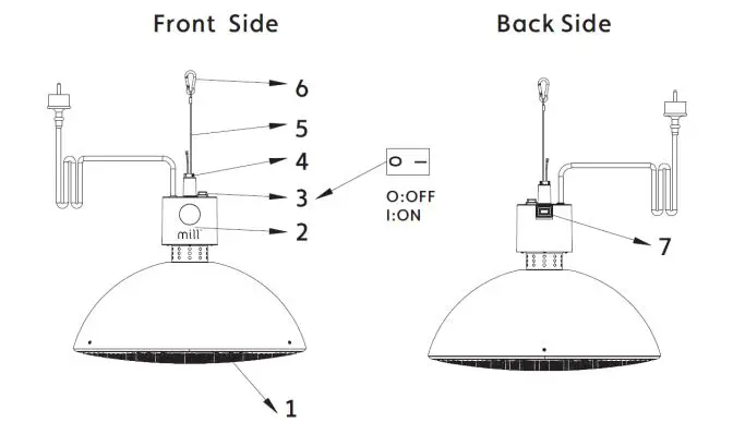 mill JDB1500CL Pendant Patio Heater - Description of patio heater
