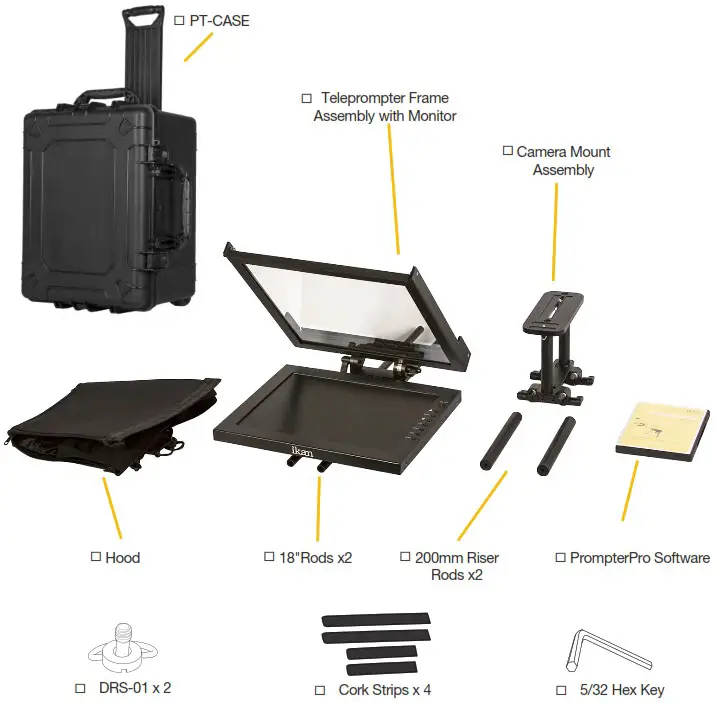 ikan PT3700 TK Teleprompter and Hard Case Travel Kit - What’s included