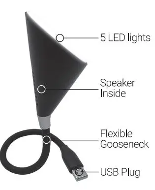CJ TECH 24095 Adjustable USB Led Lamp with Speaker User Manual - Product Overview